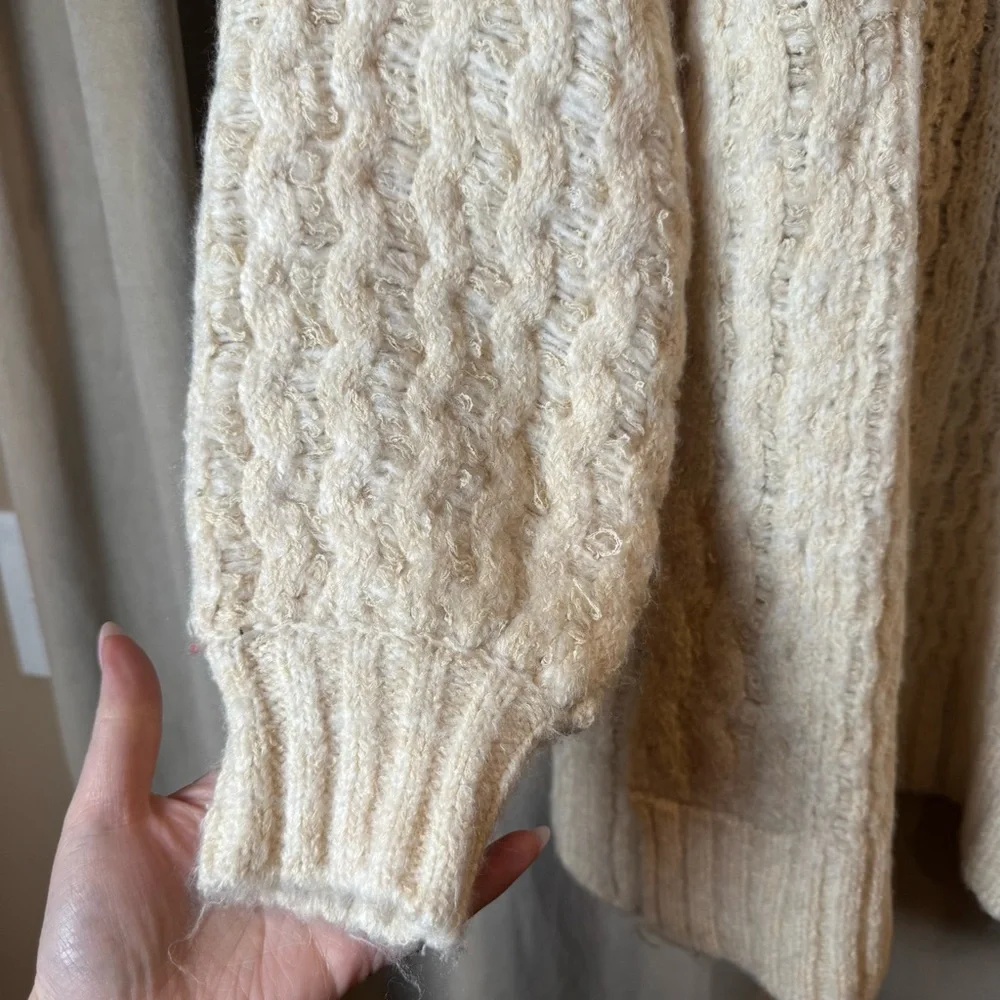 Anthropologie Rashida Cardigan Cream Knit Sweater‎ chunky Open